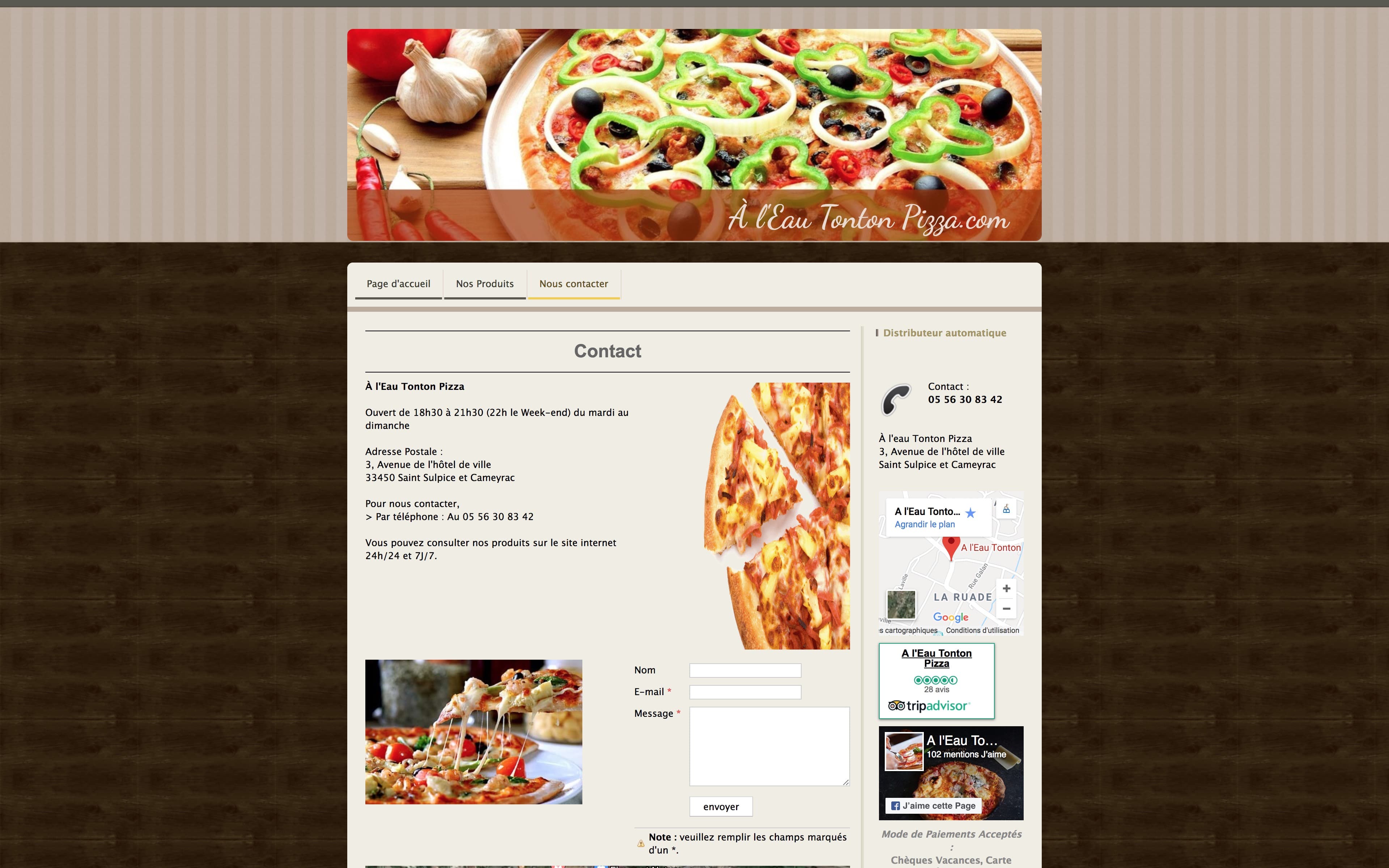 Page de contact site internet À l'Eau Tonton Pizza